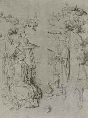 Sieben Figuren unter dem Kreuz Christi