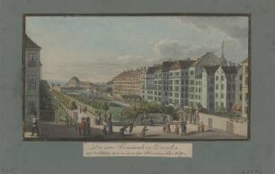 Ansicht der Gegend am Pirnaischen Tor in Dresden, Kupferstich, um 1825 : Die neue Promenade zu Dresden, auf der linken Seite des ehemaligen Pirnaischen Thor-Walles. - Dresden : [Beger] , [um 1825]. - 1 Kunstbl. : aquarellierte Umrißradierung ; 15 x 9 cm