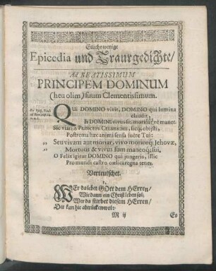 Etliche wenige Epicedia und Traurgedichte