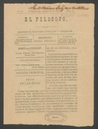 1893,1,11: año 1, núm. 11 (agosto 28 de 1893)