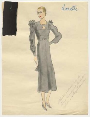 Lorette - Ein wadenlanges Kleid mit gerafften Ärmeln, mit Materialprobe (Archivtitel)