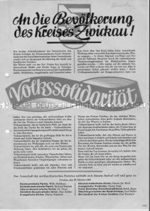 Aufruf der Volkssolidarität an die Bevölkerung von Zwickau