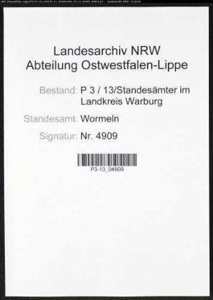 Sterberegister Standesamt Wormeln