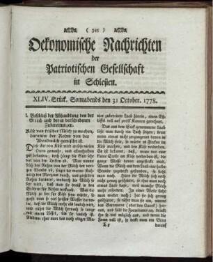 XLIV. Stück. Sonnabends den 31 October. 1778.