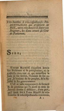 Remontrances du Parlement de Bordeaux. Du 12 Mars 1756