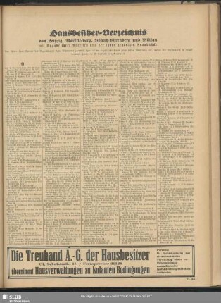 Hausbesitzer-Verzeichnis von Leipzig, Markkleeberg, Böhlitz-Ehrenberg und Mölkau …