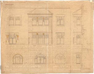 Billing, Hermann; Karlsruhe, Hübschstr. 30; Haus Kassel - Fassadenentwurf (Ansicht; Schnitt)