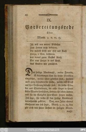 IX. Vorbereitungsrede über Matth. 9. v. 12. 13.