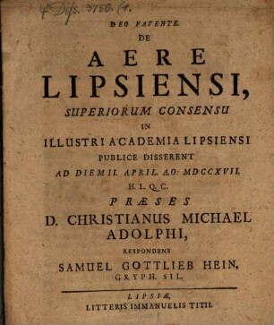 De aere Lipsiensi