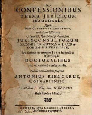 De confessionibus : thema iur. inaug.