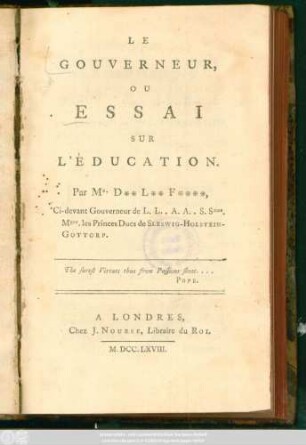 Le Gouverneur, Ou Essai Sur L'Éducation