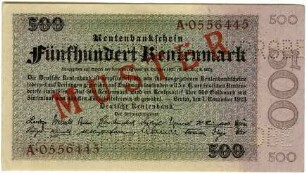 Deutsche Rentenbank: 500 Rentenmark 1923 Probe