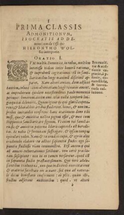 Isocratis Ad Demonicum de Officijs: Hieronymo Wolfio interprete.