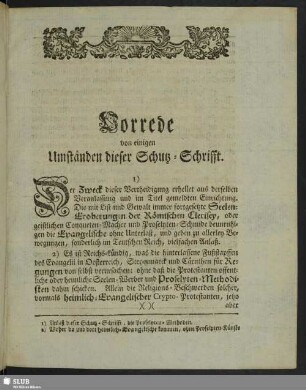 Vorrede von einigen Umständen dieser Schutz-Schrifft