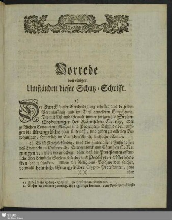 Vorrede von einigen Umständen dieser Schutz-Schrifft