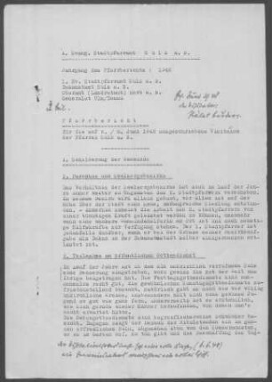 Sulz/Neckar, Kirchengemeinde und Kirchenbezirk: Pfarrbericht 1948