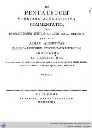 De Pentateuchi versione Alexandrina commentatio