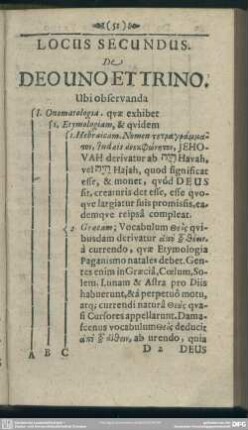 Locus Secundus. De Deo Uno Et Trino