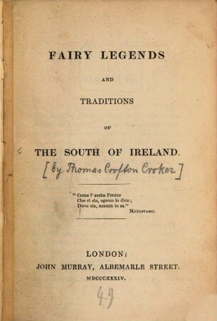 Fairy Legends and Traditions of the South of Ireland