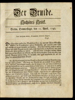 Sechstes Stück. Berlin, Donnerstags, den 11. April, 1748