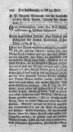 Briefe scurrilischen Inhalts: Eine Beilage zur Bibliothek der elenden Scribenten. T.1.