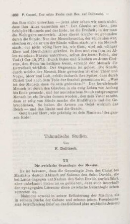 460-465 Talmudische Studien : XII. die zwiefache Genealogie des Messias