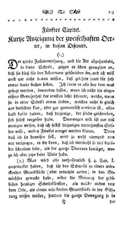 Fünftes Capitel. Kurtze Anzeigung der zweifelhaften Oerter, in diesem Discours.