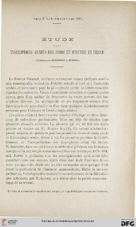 3.Ser. 2.1891: Étude sur les inscriptions arabes des poids et mesures en verre : (collections Fouquet et Innès)