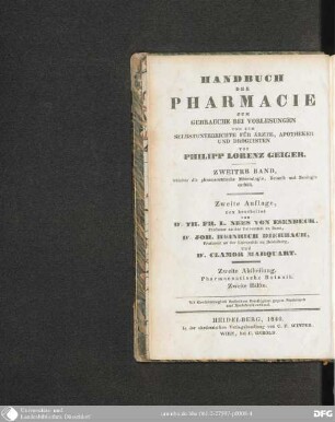 Bd 2. Welcher die pharmaceutische Mineralogie, Botanik und Zoologie enthält Abt. 2. Pharmaceutische Botanik 2: Handbuch der Pharmacie : zum Gebrauche bei Vorlesungen und zum Selbstunterrichte für Ärzte, Apotheker und Droguisten