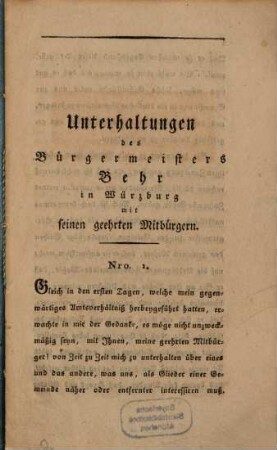 Unterhaltungen des Bürgermeisters Behr in Würzburg mit seinen geehrten Mitbürgern, 1