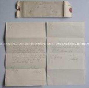 Brief von Ernst Moritz Degen an seine Frau Anna, sendet ihr das Notizbuch nach, beiliegend Notiz vom 17.Juni; Leipzig, 04. Juni 1859