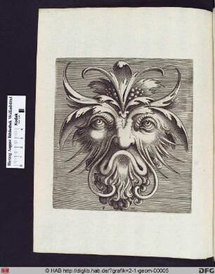 Groteske Maske mit Blüte.
