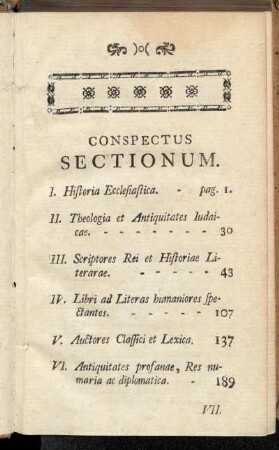 Conspectus Sectionum