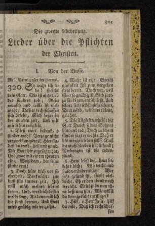 Die zweyte Abtheilung. Lieder über die Pflichten der Christen.