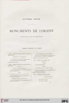Septième partie: Monuments de l'Orient