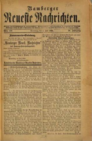 Bamberger neueste Nachrichten. 1888,7/12 = Jg. 28