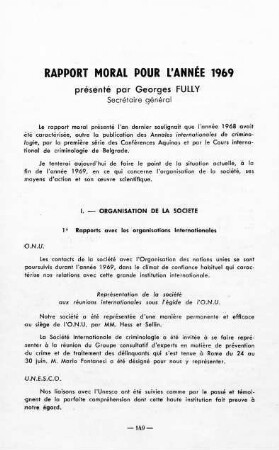 149-160, Rapport moral pour l'année 1969