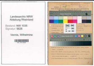 Entnazifizierung Wilhelmine Vennis , geb. 06.04.1912 (Kaufmaennische Angestellte)