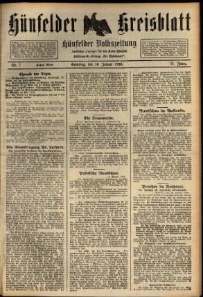 Erste Ausgabe vom Samstag, den 16. Januar 1926.