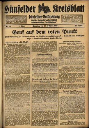 Erste Ausgabe vom Samstag, den 11. Februar 1933.