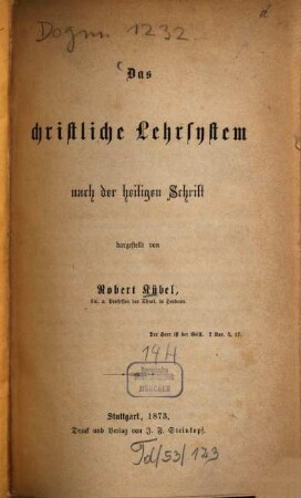 Das christliche Lehrsystem nach der heiligen Schrift