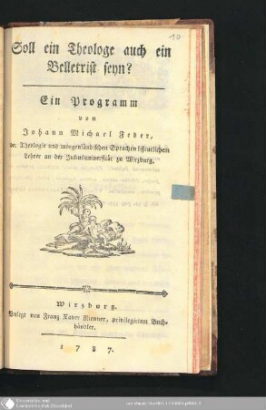 Soll ein Theologe auch ein Belletrist seyn? : Ein Programm