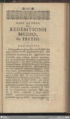 Pars Altera De Redemtionis Medio, seu Pretio