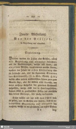 Zweite Abtheilung. Von den Grössen, in Beziehung auf einander