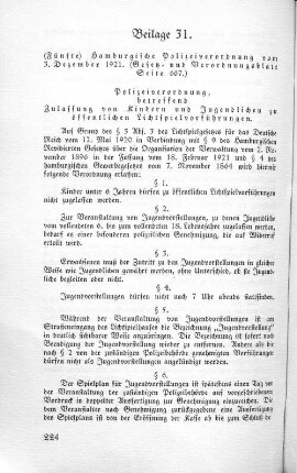 Beilage 31. (Fünfte) Hamburgische Polizeiverordnung vom 3. Dezember 1921.
