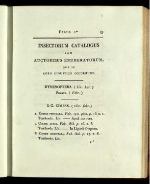 INSECTORUM CATALOGUS JAM AUCTORIBUS ENUMEUATOIIUM,