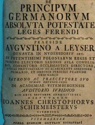 De principum Germanorum absoluta potestate leges ferendi