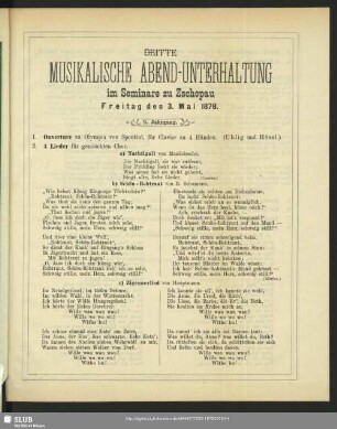 Dritte musikalische Abend-Unterhaltung im Seminare zu Zschopau Freitag den 3. Mai 1878