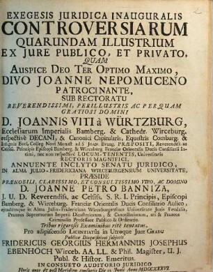 Exegesis Juridica Inauguralis Controversiarum Quarundam Illustrium Ex Jure Publico, Et Privato