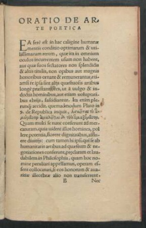 Oratio De Arte Poetica